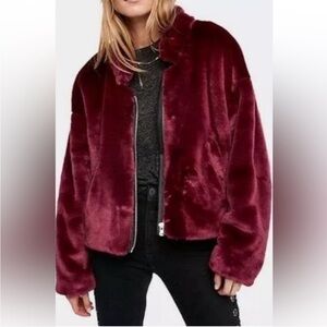 NWT Free People Plush Burgundy Faux Fur Jacket